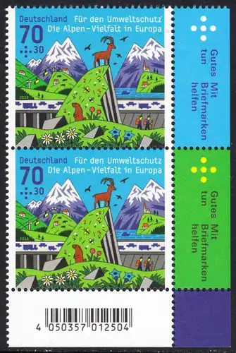 BUND 2016 Michel-Nummer 3245 postfrisch vert.PAAR ECKRAND unten rechts