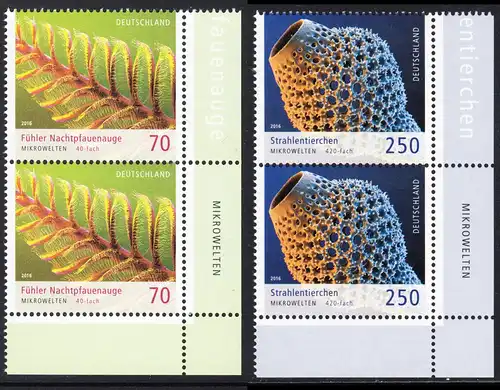 BUND 2016 Michel-Nummer 3246-3247 postfrisch SATZ(2) vert.PAARE ECKRÄNDER unten rechts