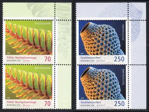BUND 2016 Michel-Nummer 3246-3247 postfrisch SATZ(2) vert.PAARE ECKRÄNDER oben rechts