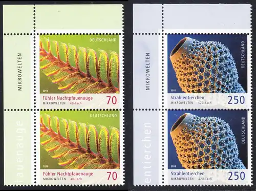 BUND 2016 Michel-Nummer 3246-3247 postfrisch SATZ(2) vert.PAARE ECKRÄNDER oben links