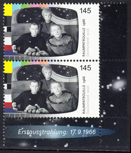 BUND 2016 Michel-Nummer 3260 postfrisch vert.PAAR ECKRAND unten rechts