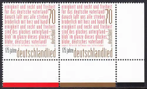 BUND 2016 Michel-Nummer 3263 postfrisch horiz.PAAR ECKRAND unten rechts