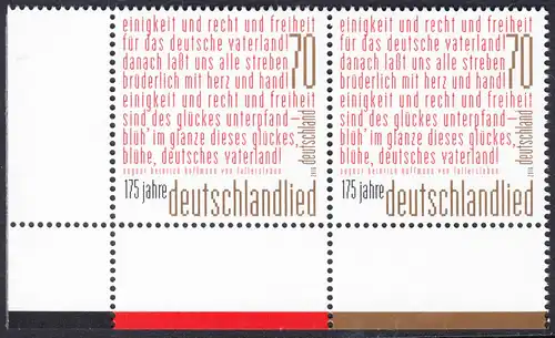 BUND 2016 Michel-Nummer 3263 postfrisch horiz.PAAR ECKRAND unten links