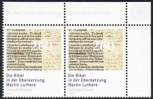 BUND 2017 Michel-Nummer 3277 postfrisch horiz.PAAR ECKRAND oben rechts