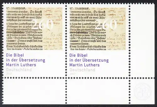 BUND 2017 Michel-Nummer 3277 postfrisch horiz.PAAR ECKRAND unten rechts