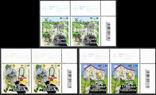 BUND 2017 Michel-Nummer 3282-3284 postfrisch SATZ(3) horiz.PAARE ECKRÄNDER oben rechts
