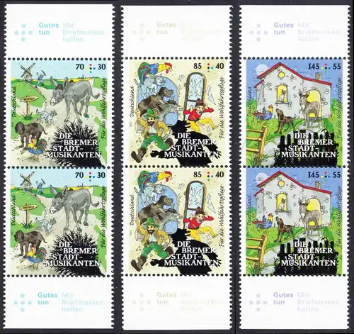 BUND 2017 Michel-Nummer 3282-3284 postfrisch SATZ(3) vert.PAARE RÄNDER unten/oben 