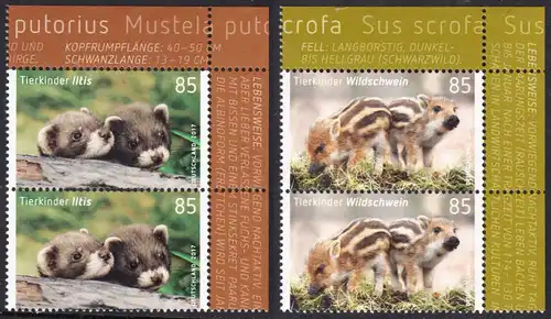 BUND 2017 Michel-Nummer 3288-3289 postfrisch SATZ(2) vert.PAARE ECKRÄNDER oben rechts