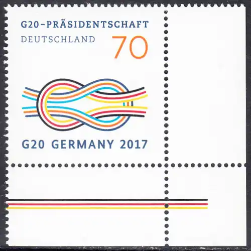 BUND 2017 Michel-Nummer 3291 postfrisch EINZELMARKE ECKRAND unten rechts