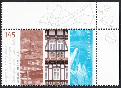 BUND 2017 Michel-Nummer 3299 postfrisch EINZELMARKE ECKRAND oben rechts 