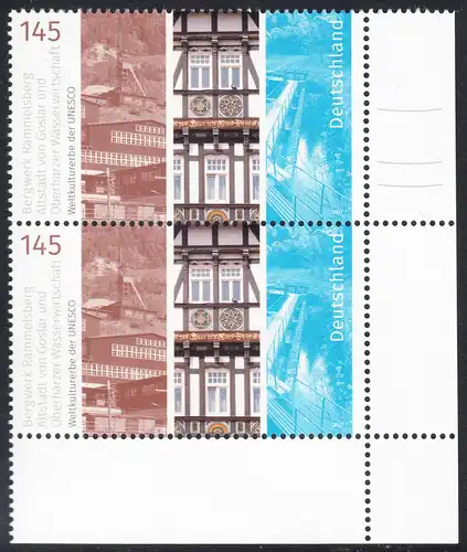 BUND 2017 Michel-Nummer 3299 postfrisch vert.PAAR ECKRAND unten rechts