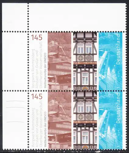 BUND 2017 Michel-Nummer 3299 postfrisch vert.PAAR ECKRAND oben links