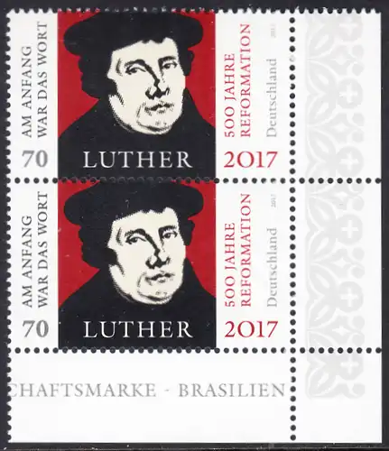 BUND 2017 Michel-Nummer 3300 postfrisch vert.PAAR ECKRRAND unten rechts