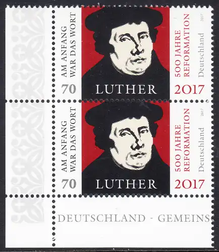 BUND 2017 Michel-Nummer 3300 postfrisch vert.PAAR ECKRRAND unten links