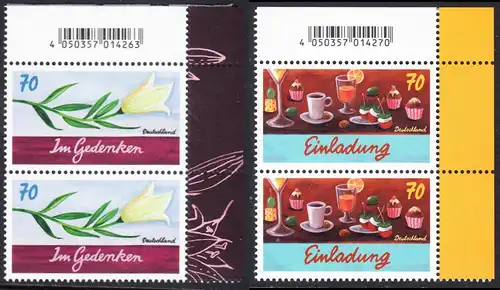 BUND 2017 Michel-Nummer 3305-3306 postfrisch SATZ(2) vert.PAARE ECKRÄNDER oben rechts