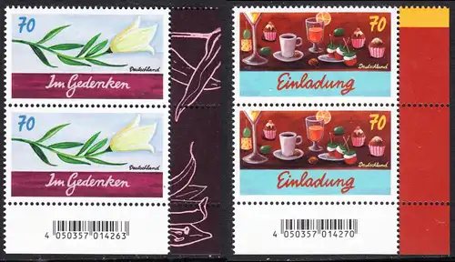 BUND 2017 Michel-Nummer 3305-3306 postfrisch SATZ(2) vert.PAARE ECKRÄNDER unten rechts