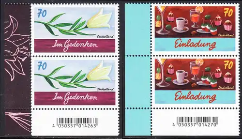 BUND 2017 Michel-Nummer 3305-3306 postfrisch SATZ(2) vert.PAARE ECKRÄNDER unten links