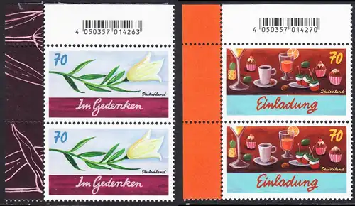 BUND 2017 Michel-Nummer 3305-3306 postfrisch SATZ(2) vert.PAARE ECKRÄNDER oben links