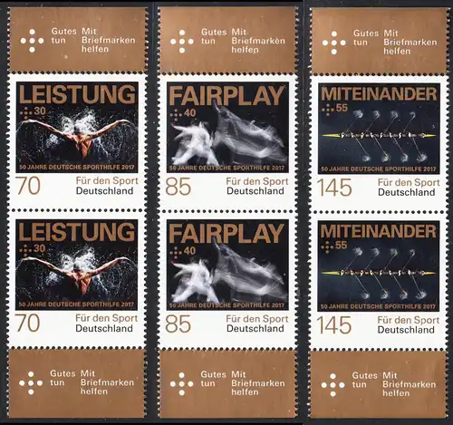 BUND 2017 Michel-Nummer 3307-3309 postfrisch SATZ(3) vert.PAARE RÄNDER oben/unten 