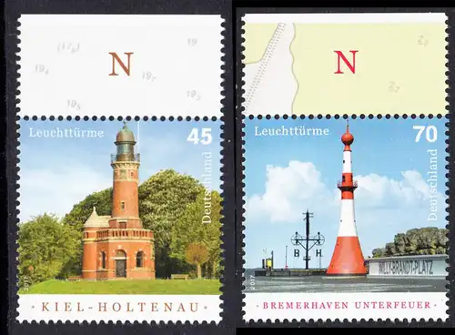 BUND 2017 Michel-Nummer 3316-3317 postfrisch SATZ(2) EINZELMARKEN RÄNDER oben (b)