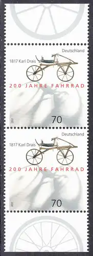 BUND 2017 Michel-Nummer 3320 postfrisch vert.PAAR RÄNDER oben/unten 