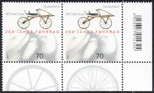 BUND 2017 Michel-Nummer 3320 postfrisch horiz.PAAR ECKRAND unten rechts