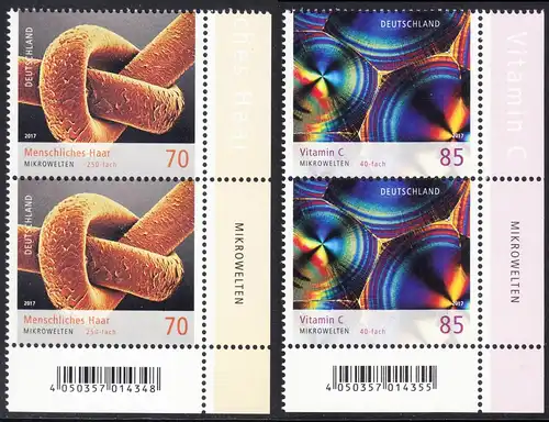 BUND 2017 Michel-Nummer 3322-3323 postfrisch SATZ(2) vert.PAARE ECKRÄNDER oben rechts