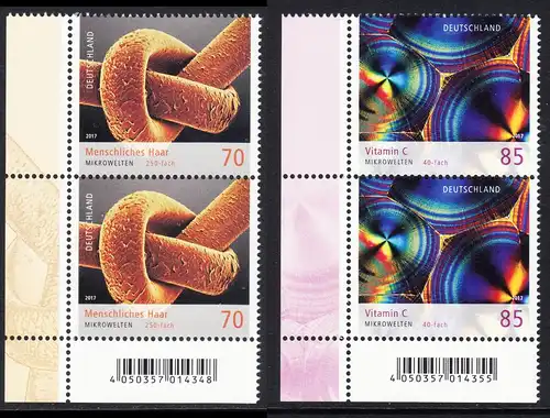 BUND 2017 Michel-Nummer 3322-3323 postfrisch SATZ(2) vert.PAARE ECKRÄNDER unten links