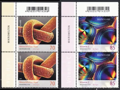 BUND 2017 Michel-Nummer 3322-3323 postfrisch SATZ(2) vert.PAARE ECKRÄNDER oben links