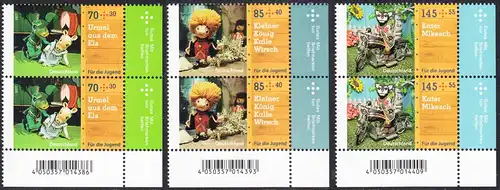 BUND 2017 Michel-Nummer 3325-3327 postfrisch SATZ(3) vert.PAARE ECKRÄNDER unten rechts