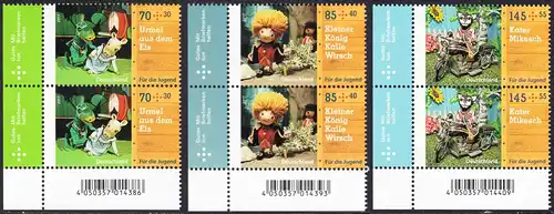 BUND 2017 Michel-Nummer 3325-3327 postfrisch SATZ(3) vert.PAARE ECKRÄNDER unten links