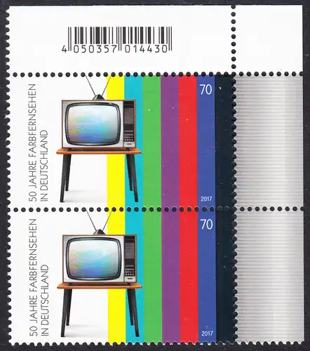 BUND 2017 Michel-Nummer 3329 postfrisch vert.PAAR ECKRAND oben rechts