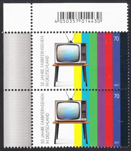 BUND 2017 Michel-Nummer 3329 postfrisch vert.PAAR ECKRAND oben links