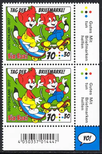 BUND 2017 Michel-Nummer 3331 postfrisch vert.PAAR ECKRAND unten rechts