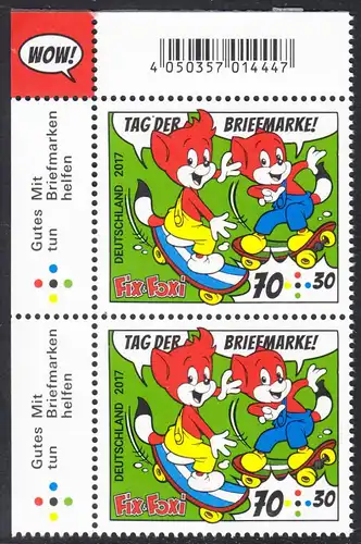 BUND 2017 Michel-Nummer 3331 postfrisch vert.PAAR ECKRAND oben links