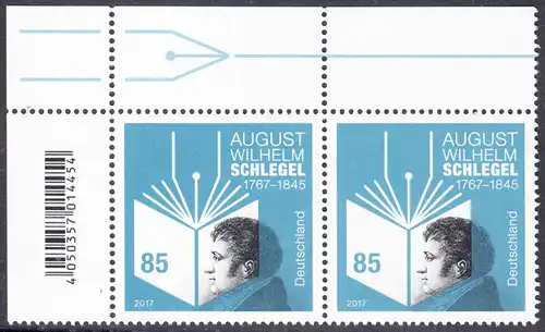 BUND 2017 Michel-Nummer 3332 postfrisch horiz.PAAR ECKRAND oben links
