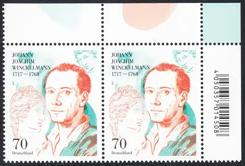 BUND 2017 Michel-Nummer 3338 postfrisch horiz.PAAR ECKRAND oben rechts