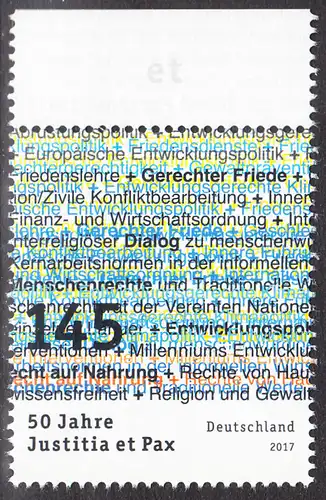 BUND 2017 Michel-Nummer 3339 postfrisch EINZELMARKE RAND oben (c)