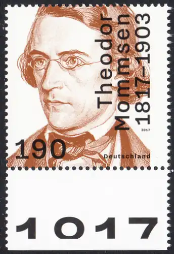 BUND 2017 Michel-Nummer 3343 postfrisch EINZELMARKE RAND unten (a)