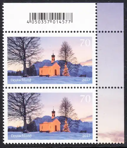 BUND 2017 Michel-Nummer 3344 postfrisch vert.PAAR ECKRAND oben rechts
