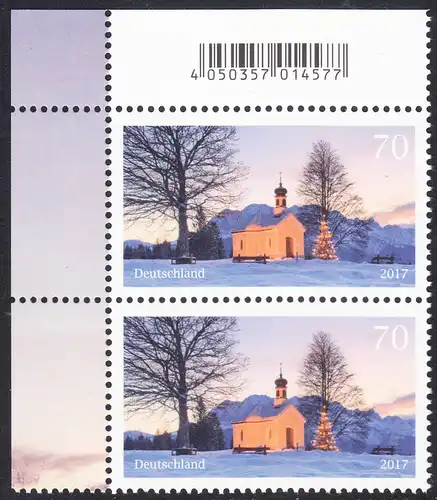 BUND 2017 Michel-Nummer 3344 postfrisch vert.PAAR ECKRAND oben links