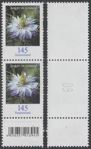 BUND 2018 Michel-Nummer 3351 postfrisch vert.PAAR RAND unten (Rollenmarken) m/ rücks. Nr. 60
