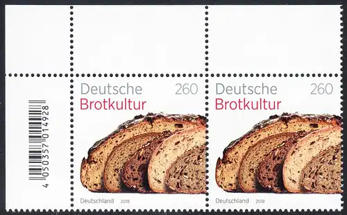 BUND 2018 Michel-Nummer 3355 postfrisch horiz.PAAR ECKRAND oben links