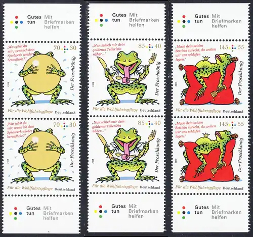 BUND 2018 Michel-Nummer 3357-3359 postfrisch SATZ(3) vert.PAARE RÄNDER unten/oben 