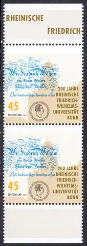 BUND 2018 Michel-Nummer 3360 postfrisch vert.PAAR RÄNDER unten/oben