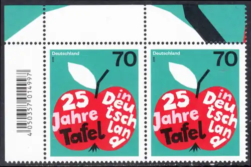 BUND 2018 Michel-Nummer 3361 postfrisch horiz.PAAR ECKRAND oben links