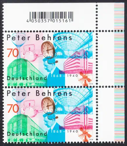 BUND 2018 Michel-Nummer 3373 postfrisch vert.PAAR ECKRAND oben rechts