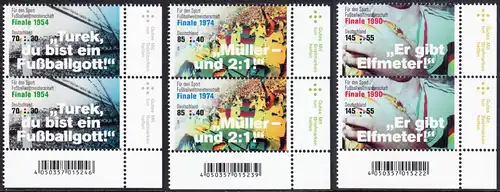 BUND 2018 Michel-Nummer 3380-3382 postfrisch SATZ(3) vert.PAARE ECKRÄNDER unten rechts