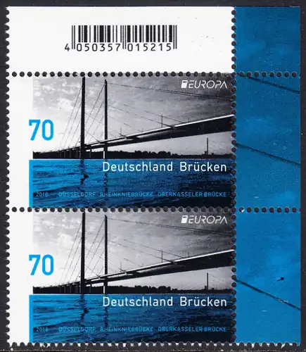 BUND 2018 Michel-Nummer 3383 postfrisch vert.PAAR ECKRAND oben rechts