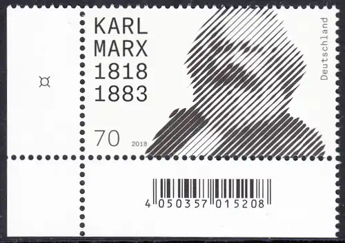 BUND 2018 Michel-Nummer 3384 postfrisch EINZELMARKE ECKRAND unten links